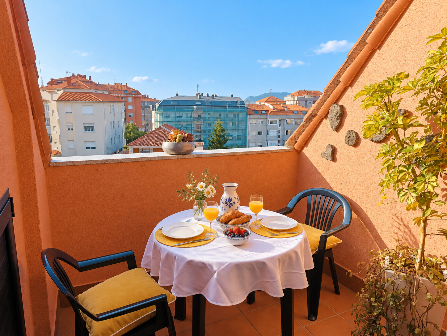 Terraza acondicionada para desayunar